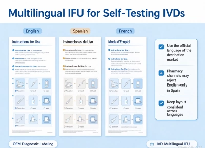 Multilingual instructions (English, Spanish, French) displayed side by side