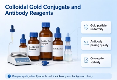 Colloidal gold conjugate and antibody reagent vials prepared for IVD manufacturing Colloidal gold conjugate and antibody reagent vials prepared for IVD manufacturing