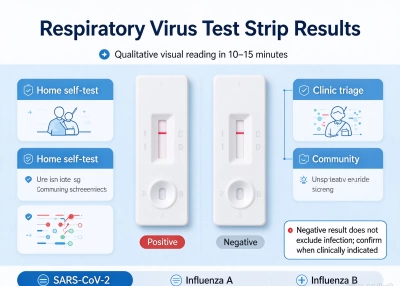 Respiratory virus test strip showing positive and negative result comparison Respiratory virus test strip showing positive and negative result comparison